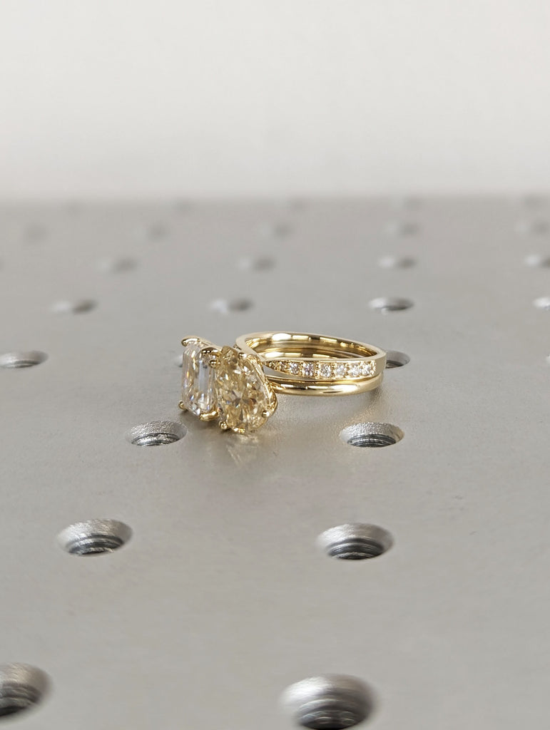 2ct Yellow Moissanite 2 stone Engagement Ring Set
