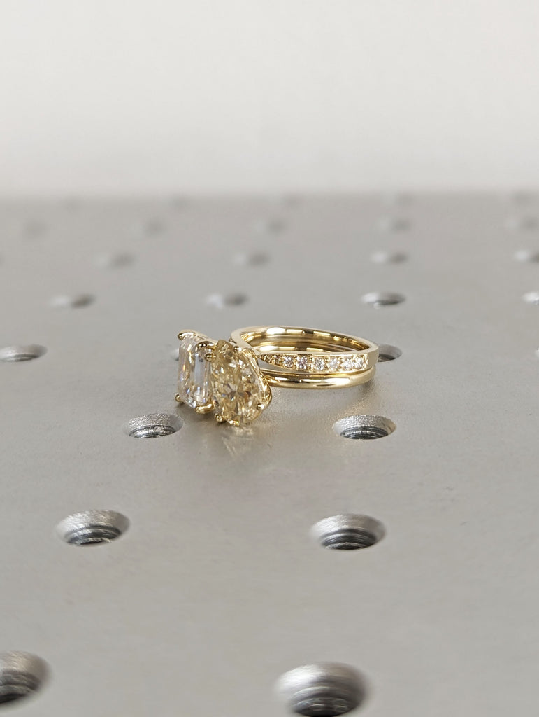 2ct Yellow Moissanite 2 stone Engagement Ring Set