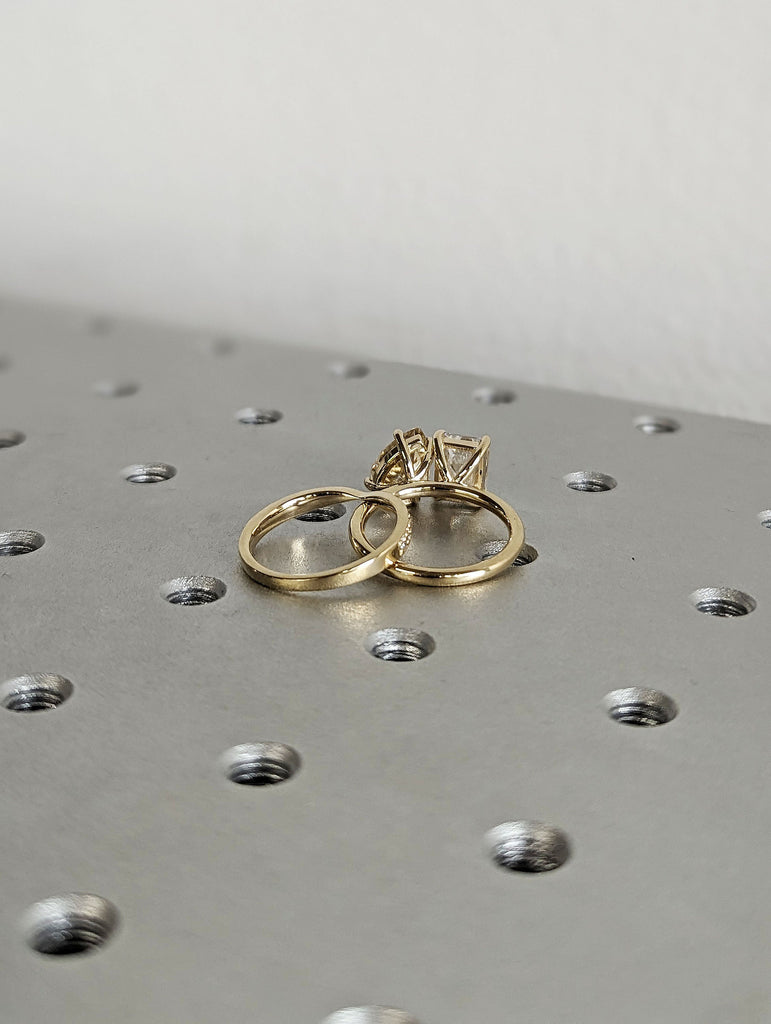 14K Yellow Gold Moissanite Engagement Ring Set