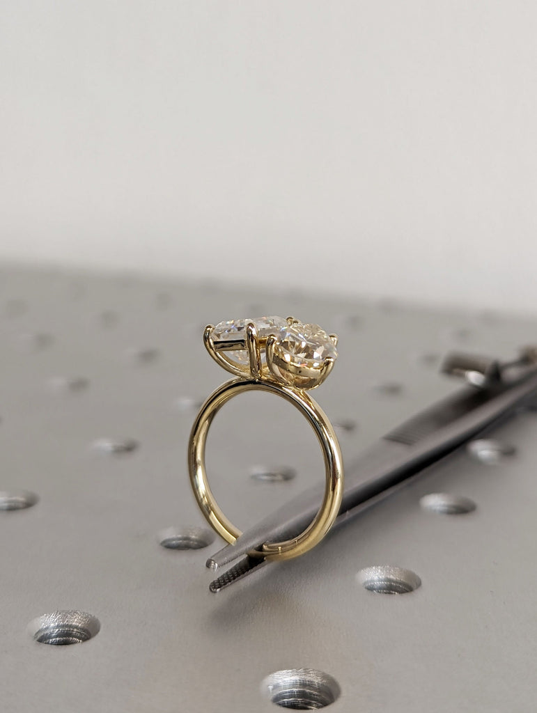 2 Gemstone Moissanite 14K Yellow Gold Wedding Anniversary Ring