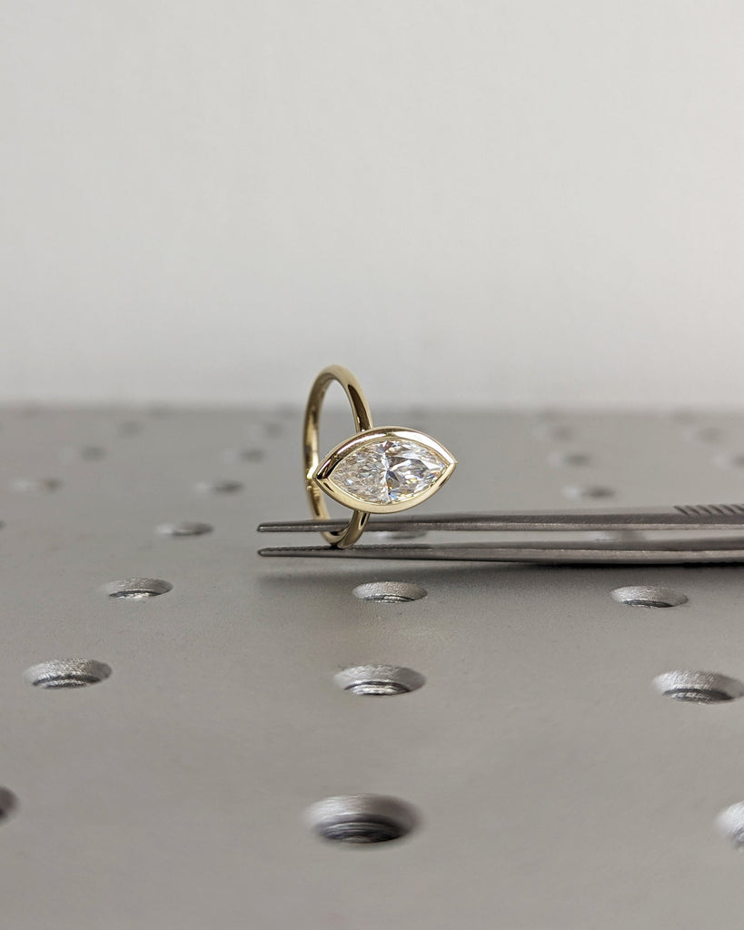 1.5 Carat Marquise Engagement Ring, Marquise Moissanite Solitaire Engagement Ring, Wedding Ring, Anniversary Ring 14K Yellow Gold Bezel Ring