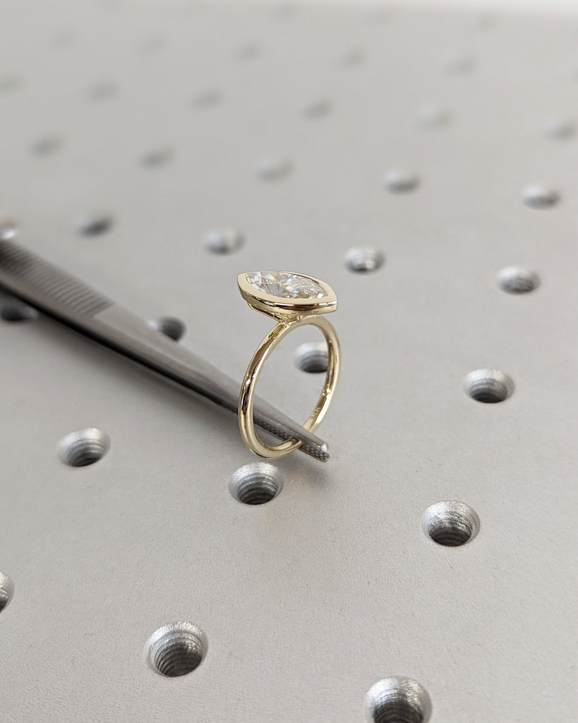 1.5 Carat Marquise Engagement Ring, Marquise Moissanite Solitaire Engagement Ring, Wedding Ring, Anniversary Ring 14K Yellow Gold Bezel Ring