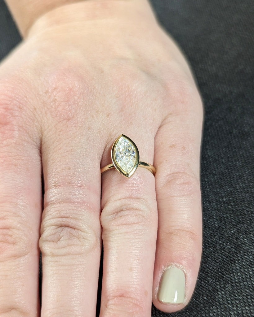 1.5 Carat Marquise Engagement Ring, Marquise Moissanite Solitaire Engagement Ring, Wedding Ring, Anniversary Ring 14K Yellow Gold Bezel Ring