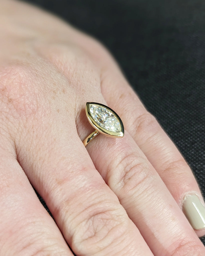 1.5 Carat Marquise Engagement Ring, Marquise Moissanite Solitaire Engagement Ring, Wedding Ring, Anniversary Ring 14K Yellow Gold Bezel Ring