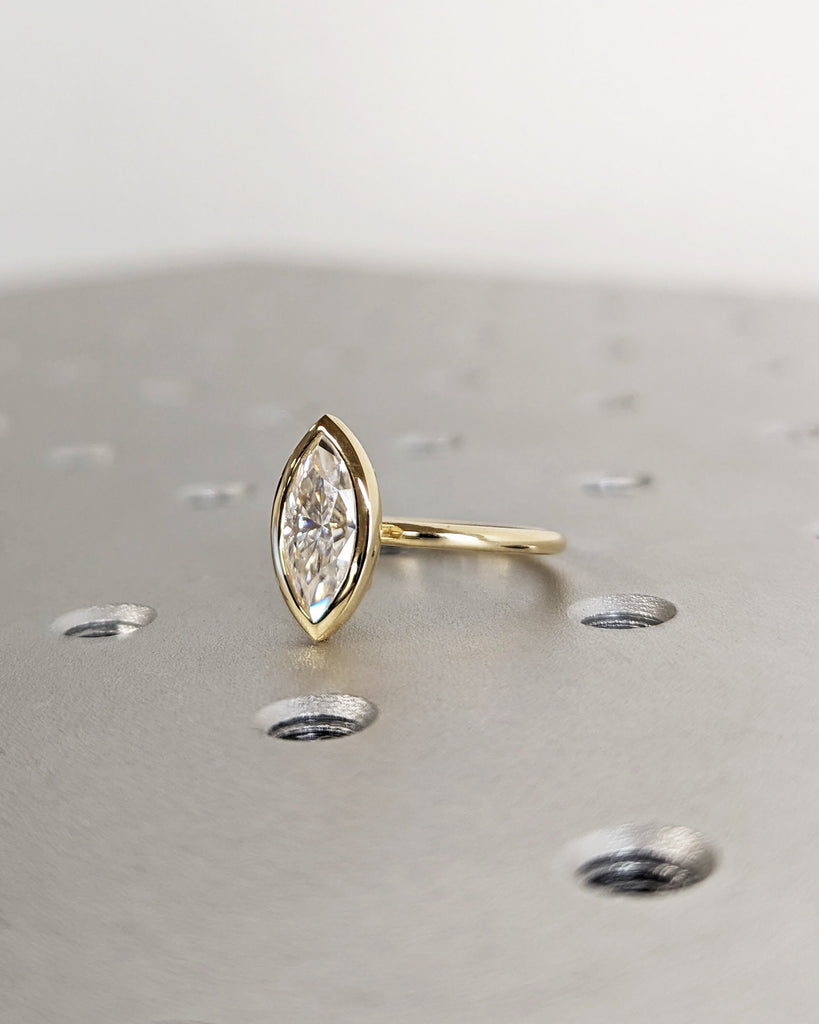 1.5 Carat Marquise Engagement Ring, Marquise Moissanite Solitaire Engagement Ring, Wedding Ring, Anniversary Ring 14K Yellow Gold Bezel Ring
