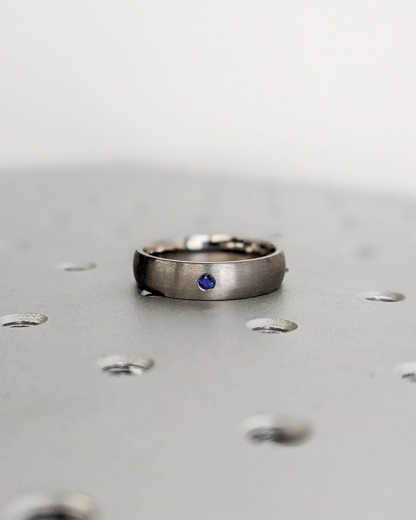 Sapphire Wedding Ring, Titanium Wedding Band, Men's Ring, Domed Titanium Ring, Handmade to Order, Promise Ring for Him, Anniversary Gift