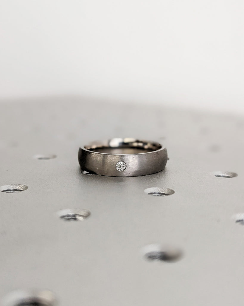 Natural Diamond Wedding Ring, Titanium Wedding Band, Men's Ring, Domed Titanium Ring, Handmade to Order, Promise Ring for Him, Custom Gift