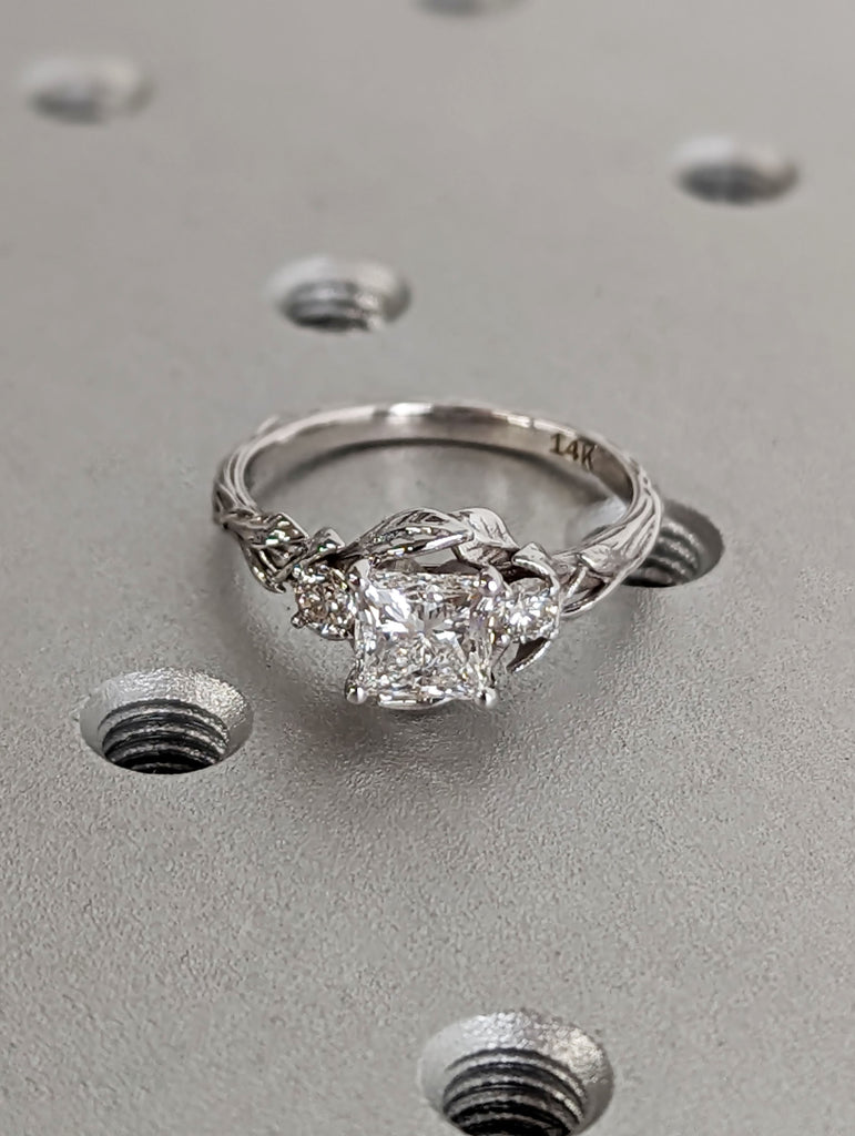1ct Princess cut Moissanite 14K White Gold Engagement Ring