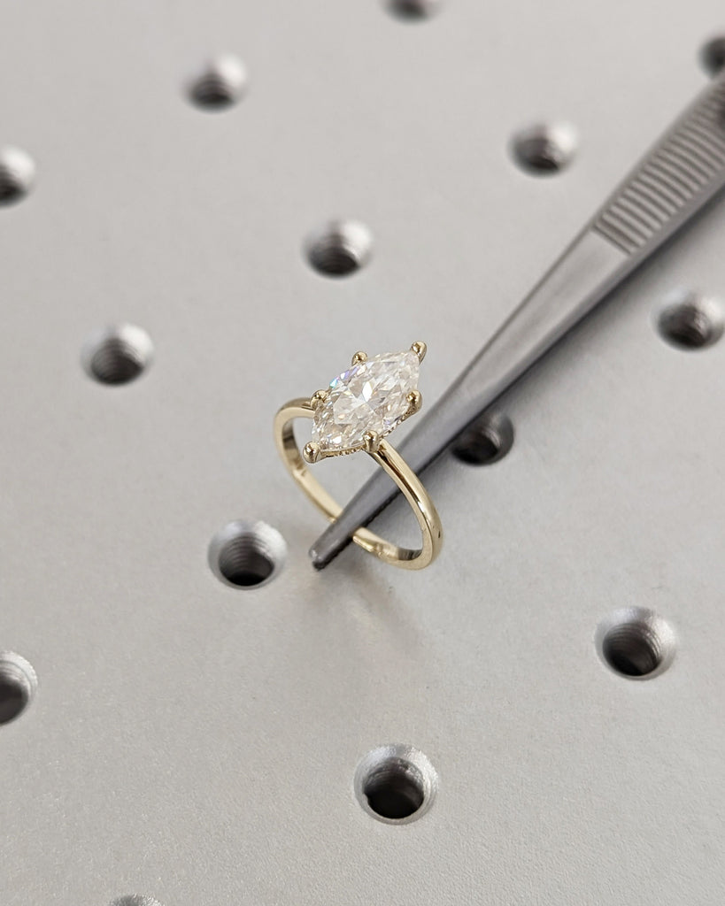 1.5 Carat Marquise Engagement Ring, Marquise Moissanite Solitaire Engagement Ring, Wedding Ring, Anniversary Ring 14K Solid Real Yellow Gold