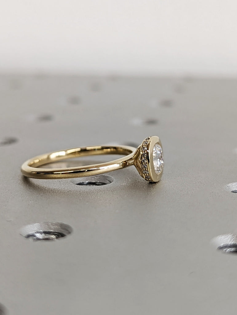 0.5ct Cushion Cut Moissanite Solitaire Diamond Hidden Halo 14K Yellow Gold Promise Ring