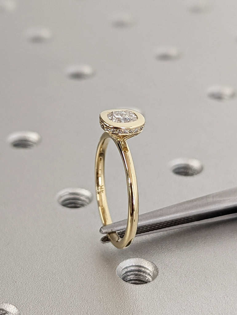 0.5ct Cushion cut Lab Diamond Solitaire Diamond Moissanite Hidden Halo 14K Yellow Gold Promise Ring