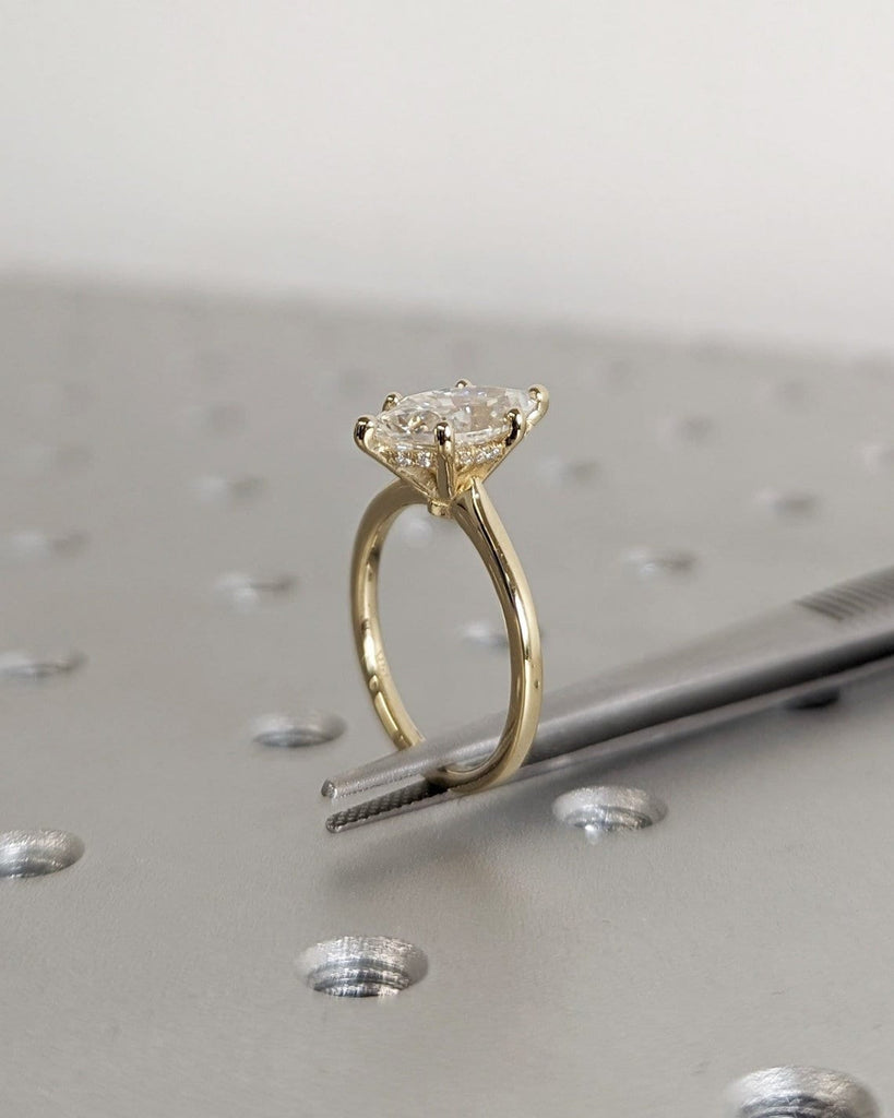 1.5ct Marquise Lab Diamond 14K Yellow Gold Diamond Hidden Halo Engagement Ring