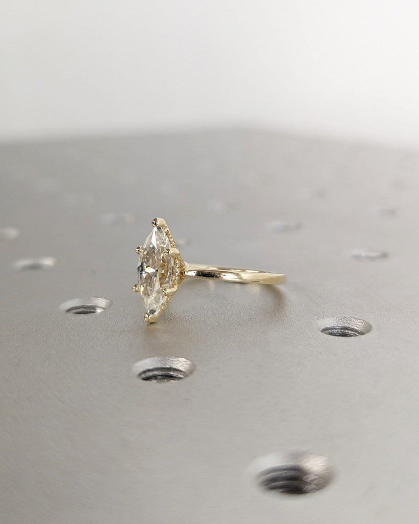 1.5ct Marquise Lab Diamond 14K Yellow Gold Hidden Halo Wedding Anniversary Ring