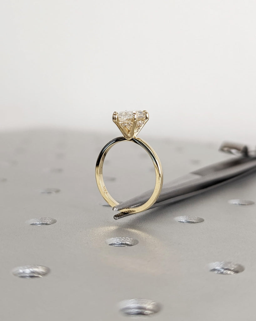 1.5ct Marquise Lab Diamond Solitaire Engagement Ring | 14K Yellow Gold Diamond Hidden Halo Promise Ring | Custom Wedding Anniversary Ring