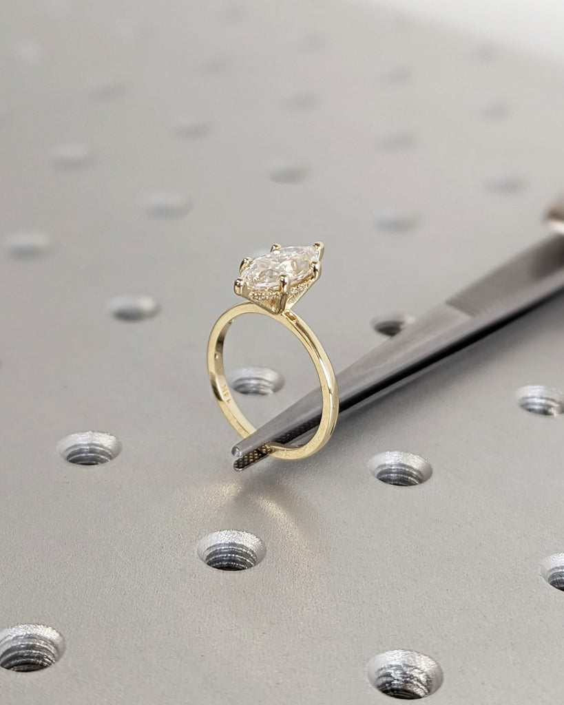 1.5ct Marquise Lab Diamond Solitaire Engagement Ring | 14K Yellow Gold Diamond Hidden Halo Promise Ring | Custom Wedding Anniversary Ring