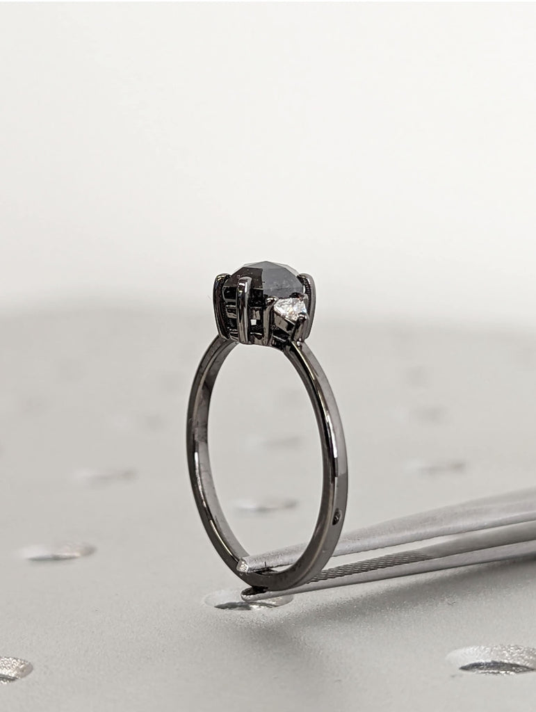 1ct Hexagon Salt and Pepper Diamond 14K Black Gold Triangle Moissanite Engagement Ring