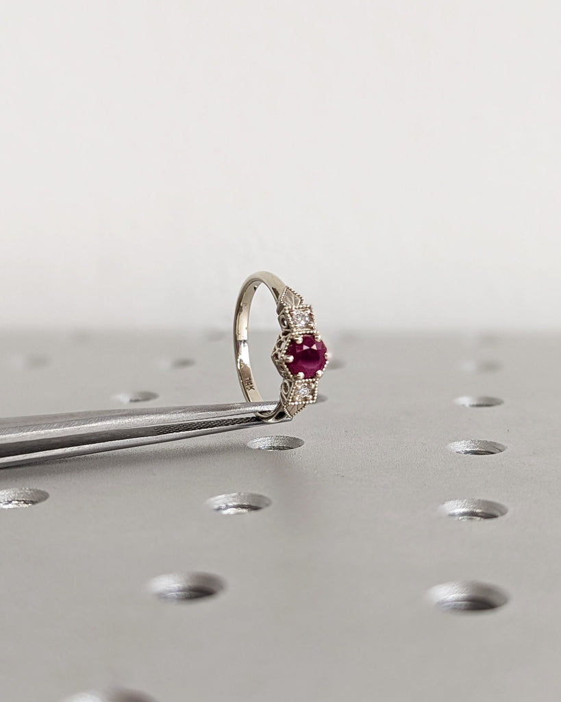 0.5ct Ruby Engagement Ring, Vintage Ruby Ring, Ruby Engagement Ring Milgrain Ring, 14K Gold Ruby Ring, Simple Promise Ring, Art Deco Ring