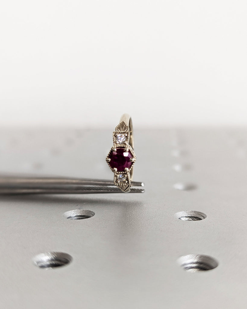 0.5ct Ruby Engagement Ring, Vintage Ruby Ring, Ruby Engagement Ring Milgrain Ring, 14K Gold Ruby Ring, Simple Promise Ring, Art Deco Ring