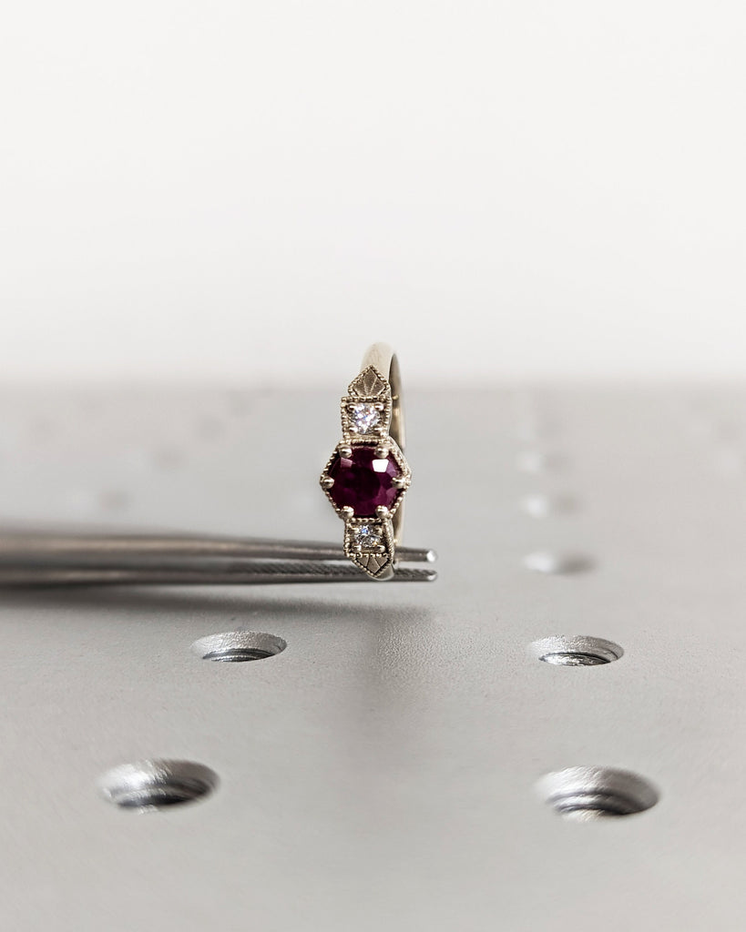 0.5ct Ruby Engagement Ring, Vintage Ruby Ring, Ruby Engagement Ring Milgrain Ring, 14K Gold Ruby Ring, Simple Promise Ring, Art Deco Ring