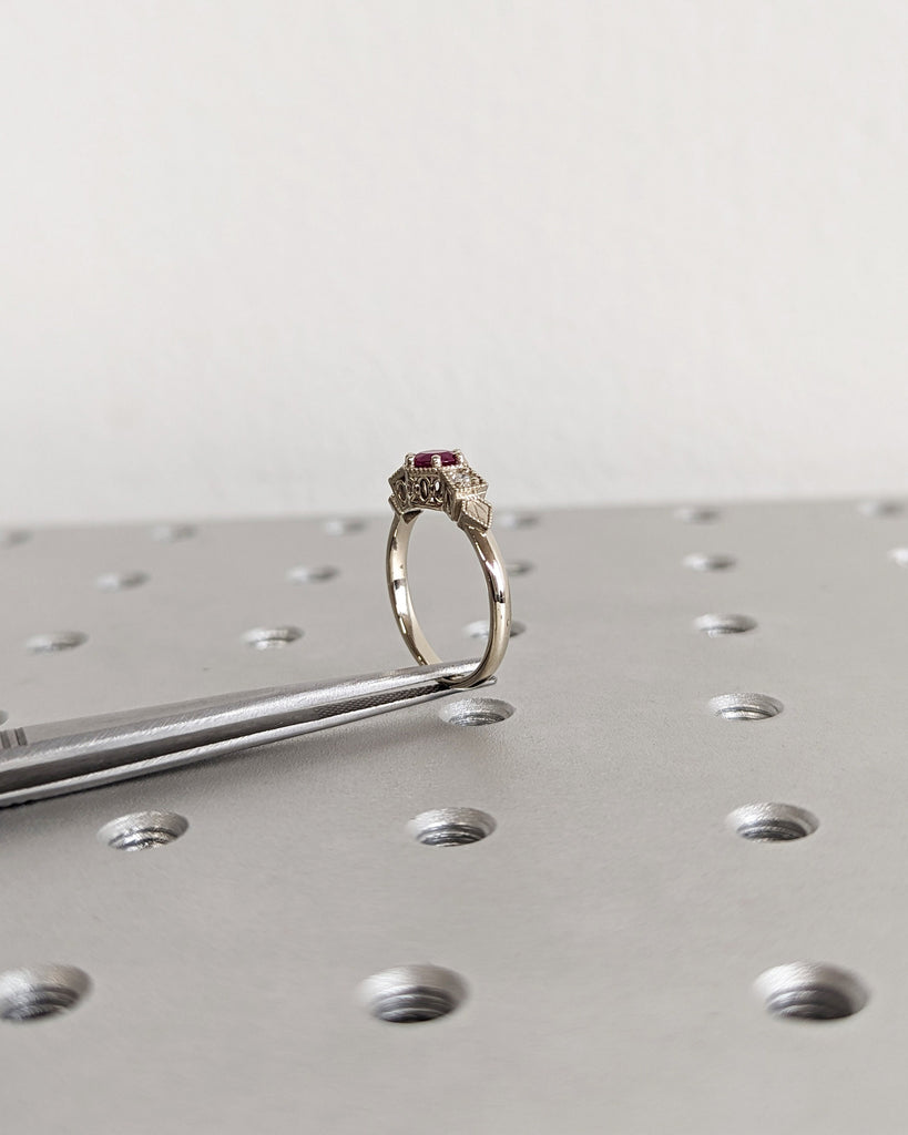 0.5ct Ruby Engagement Ring, Vintage Ruby Ring, Ruby Engagement Ring Milgrain Ring, 14K Gold Ruby Ring, Simple Promise Ring, Art Deco Ring