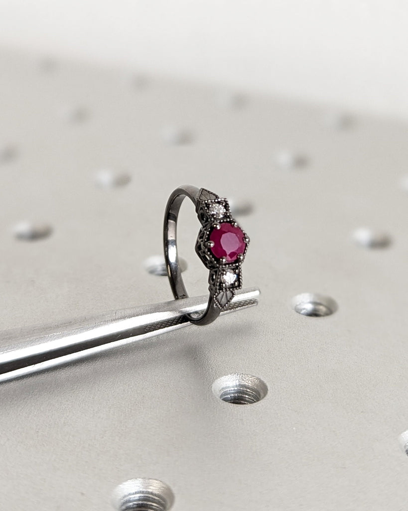 0.5ct Ruby Engagement Ring, Vintage Ruby Ring, Ruby Engagement Ring Milgrain Ring, 14K Gold Ruby Ring, Simple Promise Ring, Art Deco Ring