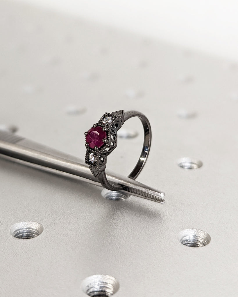 0.5ct Ruby Engagement Ring, Vintage Ruby Ring, Ruby Engagement Ring Milgrain Ring, 14K Gold Ruby Ring, Simple Promise Ring, Art Deco Ring