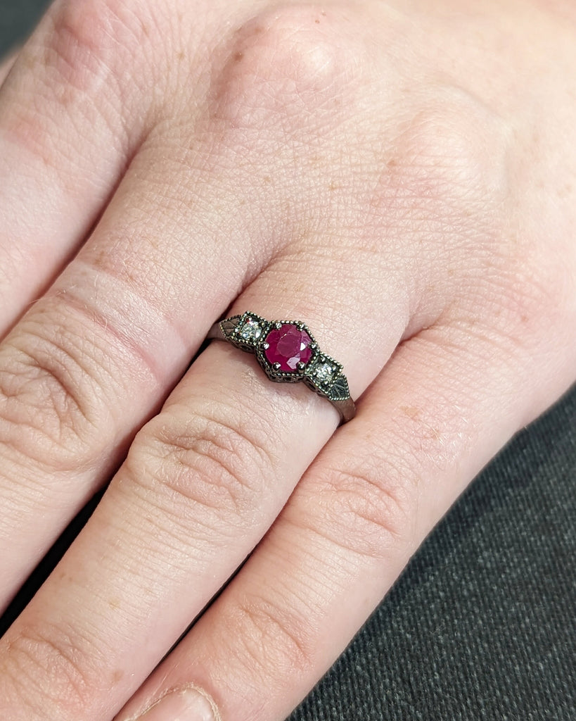 0.5ct Ruby Engagement Ring, Vintage Ruby Ring, Ruby Engagement Ring Milgrain Ring, 14K Gold Ruby Ring, Simple Promise Ring, Art Deco Ring