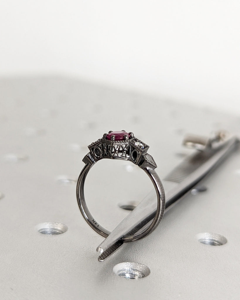 0.5ct Ruby Engagement Ring, Vintage Ruby Ring, Ruby Engagement Ring Milgrain Ring, 14K Gold Ruby Ring, Simple Promise Ring, Art Deco Ring