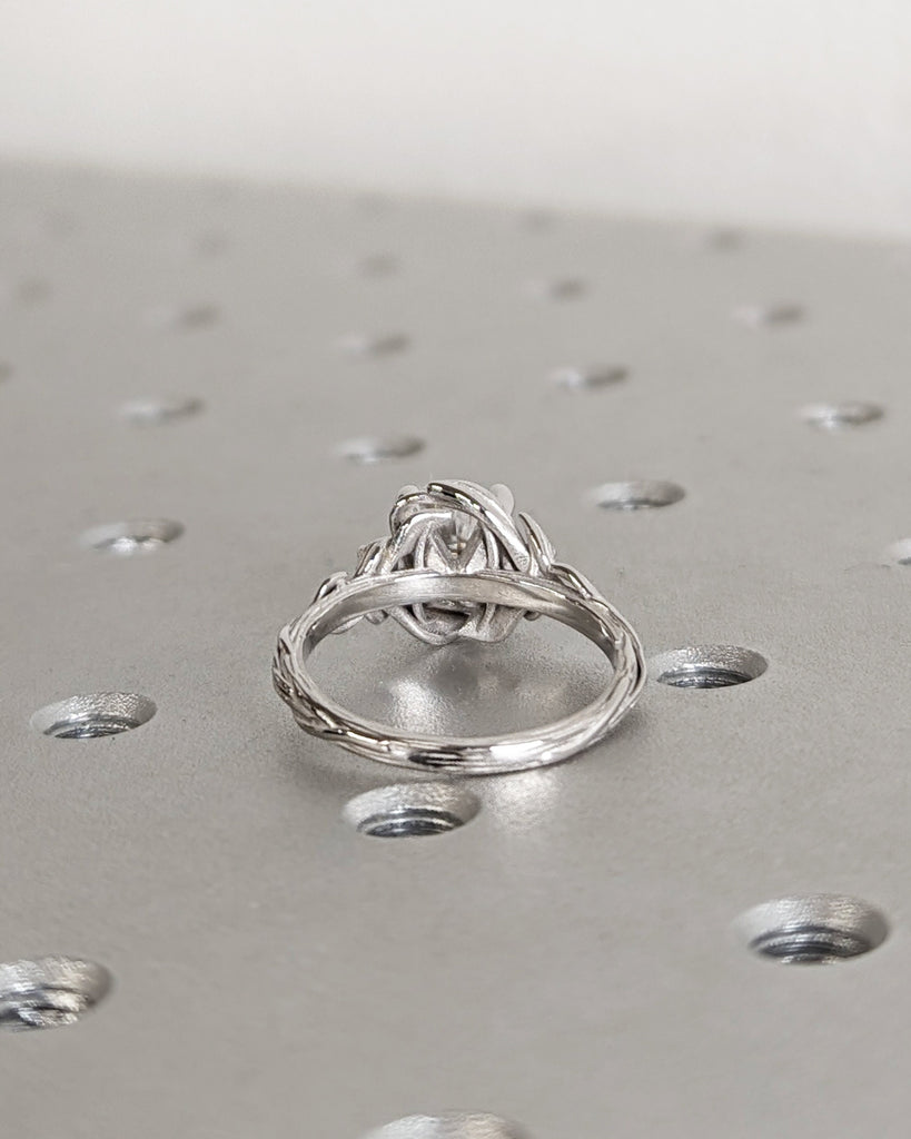 Nature Inspired Moissanite Engagement Ring Leaves Band Round Moissanite Diamond Wedding Ring Leaf Vine Branch Alternative Engagement Ring