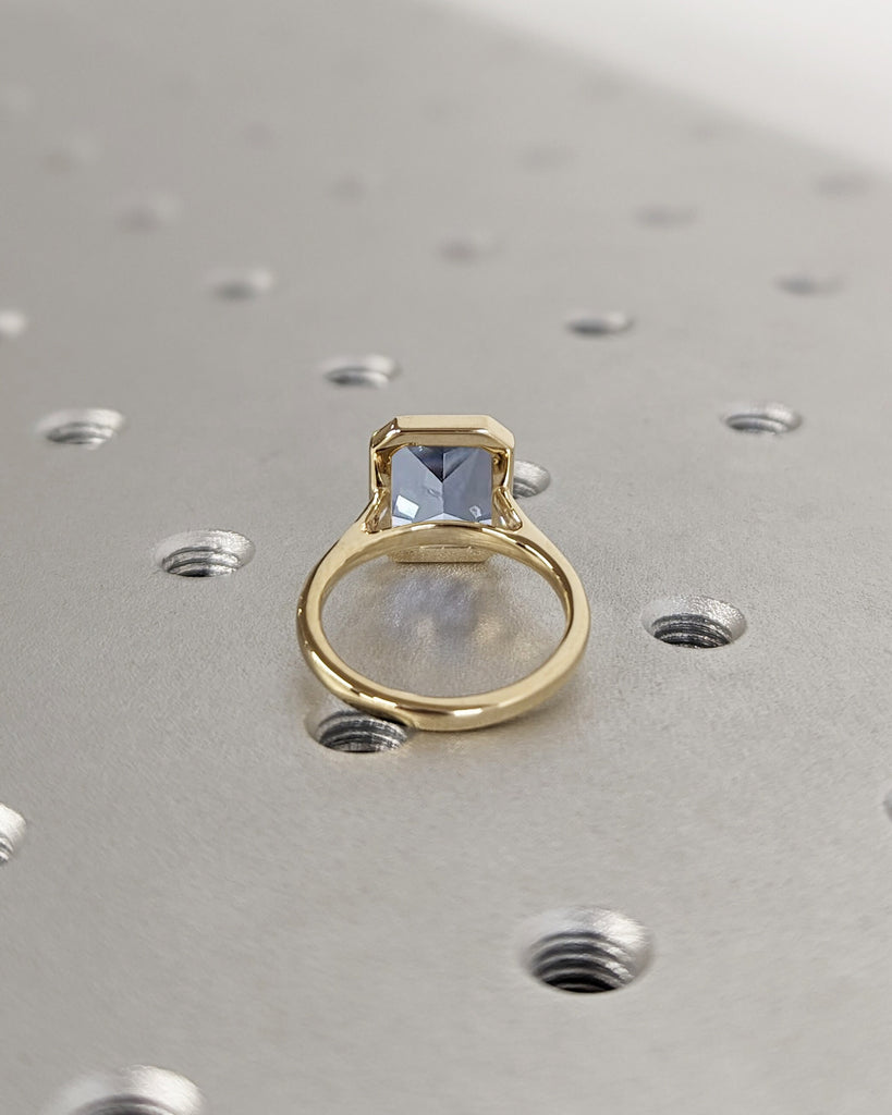 3CT Radiant Cut Aquamarine Solitaire Ring, 14K Yellow Gold Engagement Ring, Bezel Setting, Statement Ring, Gift For Her, Minimalist, Unique