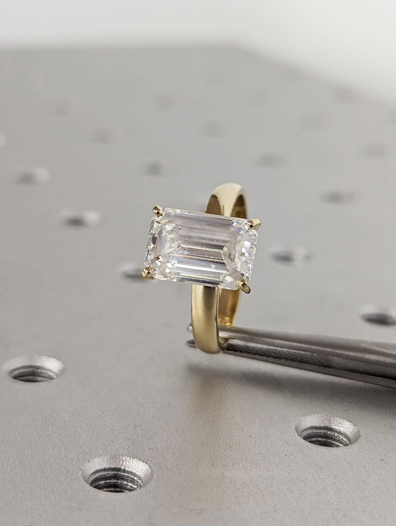 4ct Emerald cut Lab Diamond Solitaire 14K Yellow Gold Proposal Ring