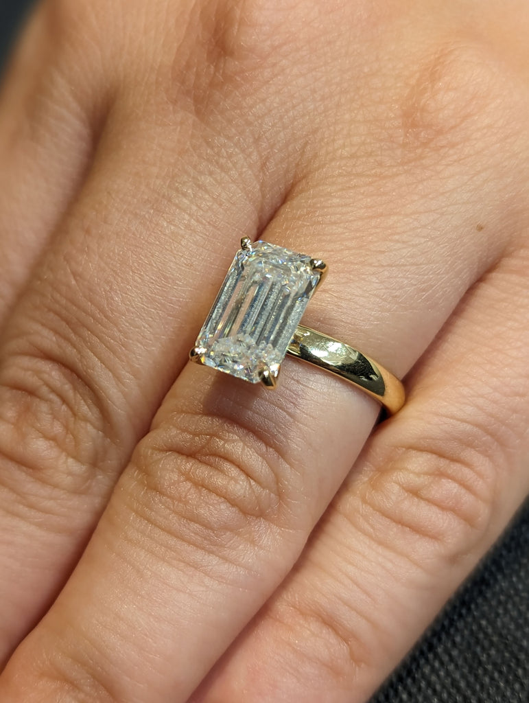 4ct Emerald cut Lab Diamond Solitaire 14K Yellow Gold Wedding Ring