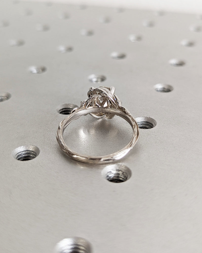 Nature Inspired Moissanite Engagement Ring Leaves Band Round Moissanite Diamond Wedding Ring Leaf Vine Branch Alternative Engagement Ring