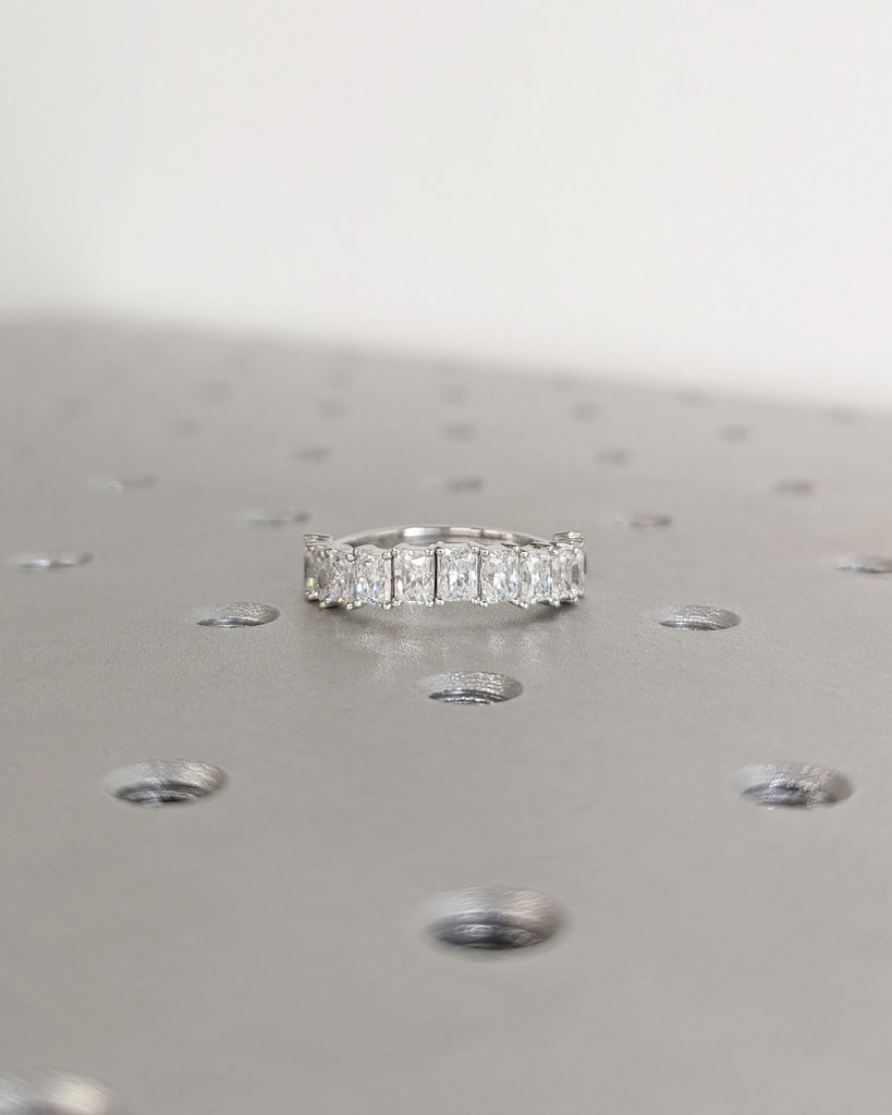 3x4mm Radiant Cut Moissanite Band, Half Eternity Radiant Band, Radiant Wedding Band, Anniversary Ring, Gift For Her, Art Deco, Curved Band