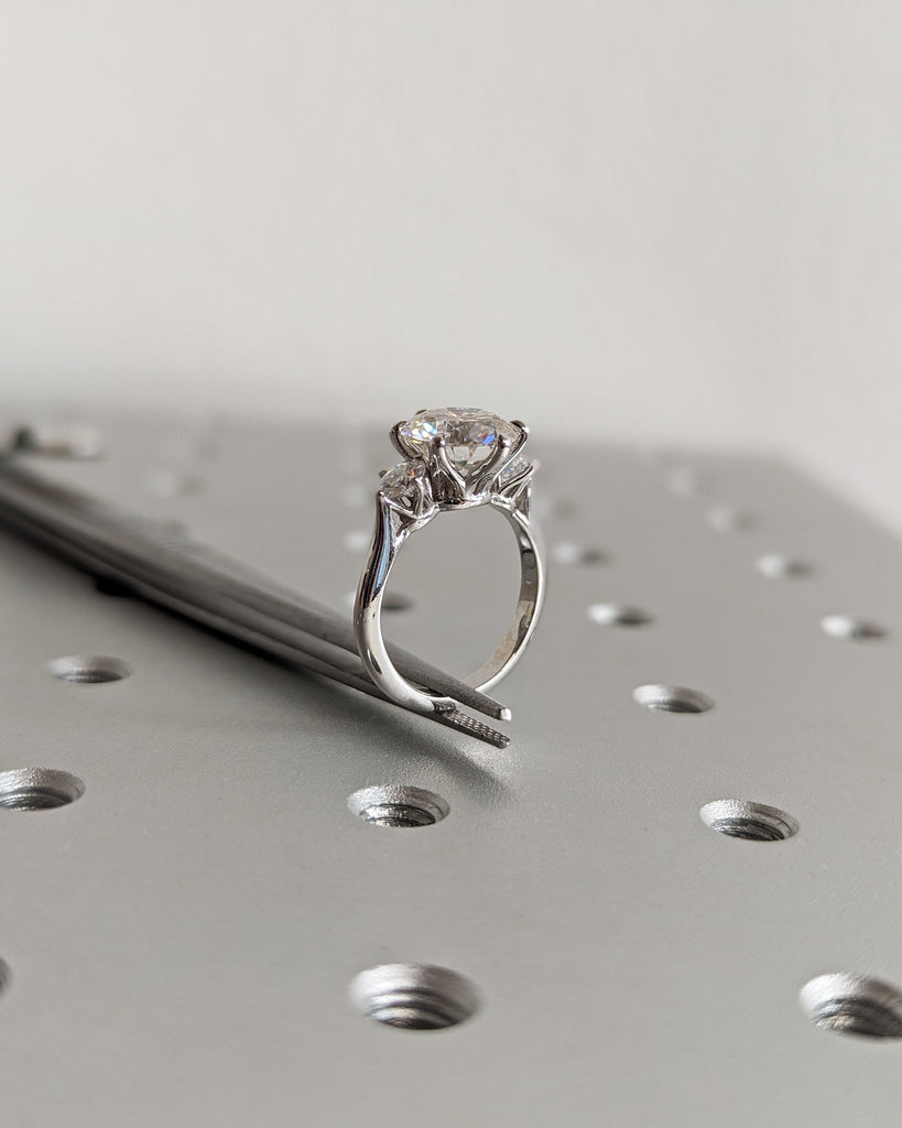 2.5ct Round Lab Grown Diamond Wedding Anniversary Ring | 14K White Gold Custom Diamond Trio Proposal Ring | Eternal Love Bridal Jewellery