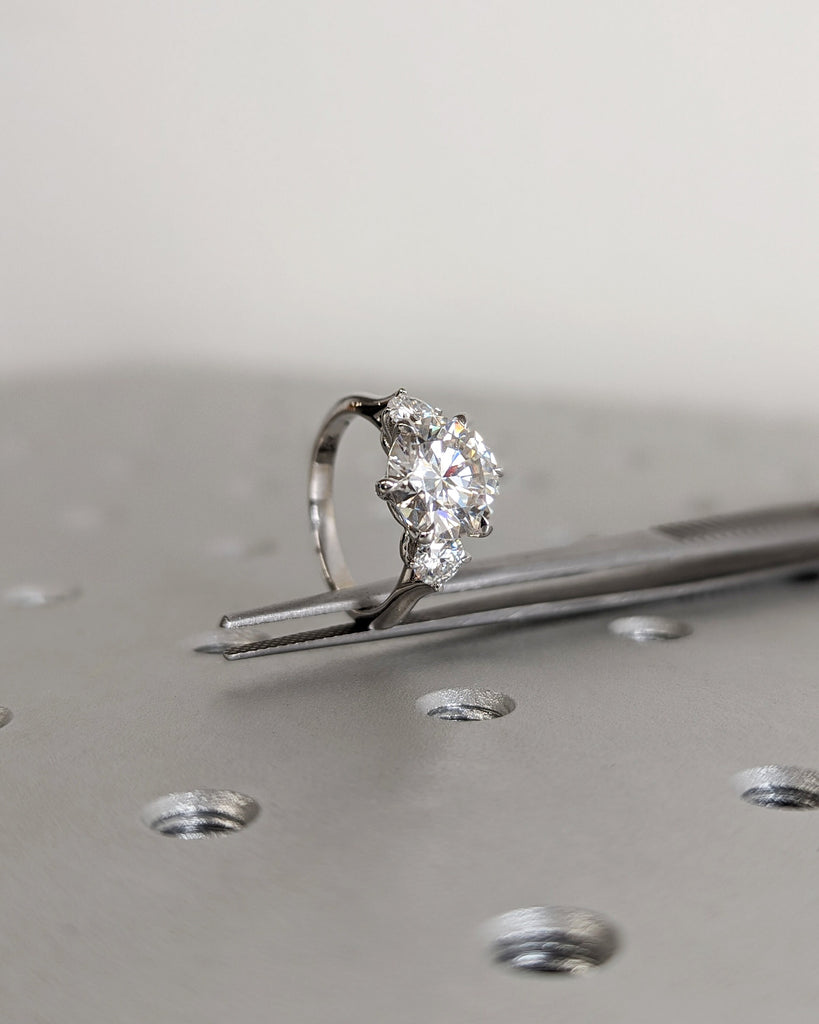 2.5ct Round Lab Grown Diamond Wedding Anniversary Ring | 14K White Gold Custom Diamond Trio Proposal Ring | Eternal Love Bridal Jewellery