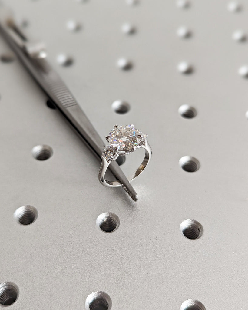 2.5ct Round Lab Grown Diamond Wedding Anniversary Ring | 14K White Gold Custom Diamond Trio Proposal Ring | Eternal Love Bridal Jewellery