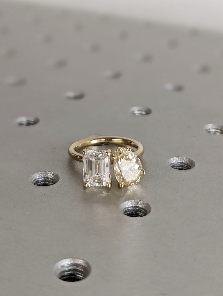 2ct Champagne and White Moissanite 14K Yellow Gold Promise Ring