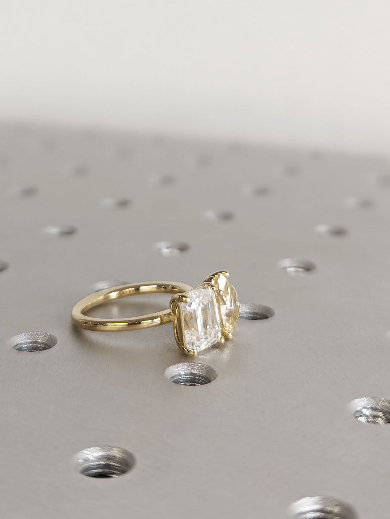 Double Moissanite 14K Yellow Gold Engagement Ring
