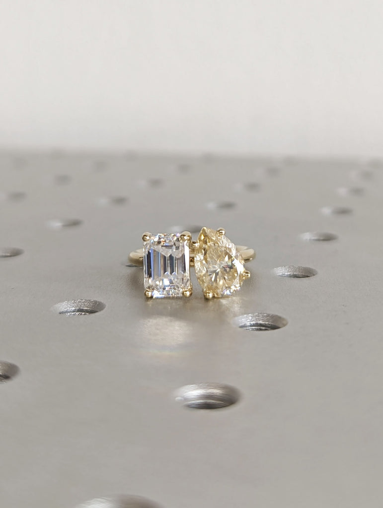 2ct Champagne Pear Cut Moissanite 2 stone Engagement Ring