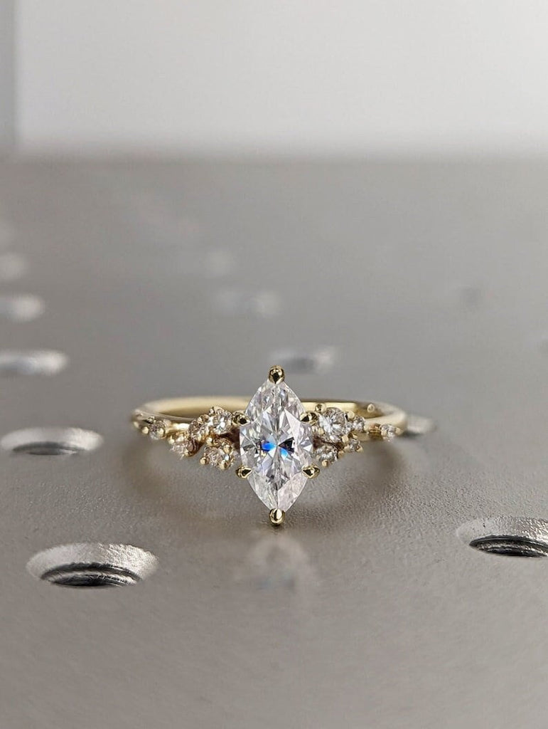 Marquise Cut Moissanite Ring Vintage Moissanite Engagement Ring Solid Gold Unique Snowdrift 6 Prongs Engagement Ring Diamond Wedding Ring