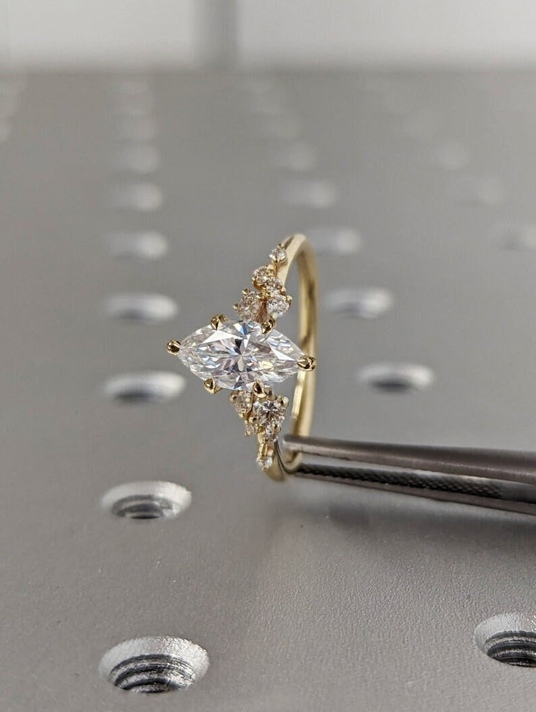 Marquise Cut Moissanite Ring Vintage Moissanite Engagement Ring Solid Gold Unique Snowdrift 6 Prongs Engagement Ring Diamond Wedding Ring