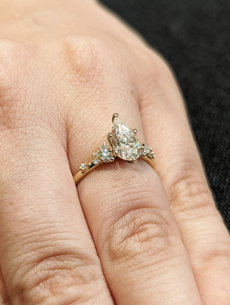 Pear Cut Moissanite Ring Vintage Moissanite Engagement Ring Solid Gold Unique Snowdrift 6 Prongs Engagement Ring Diamond Wedding Ring