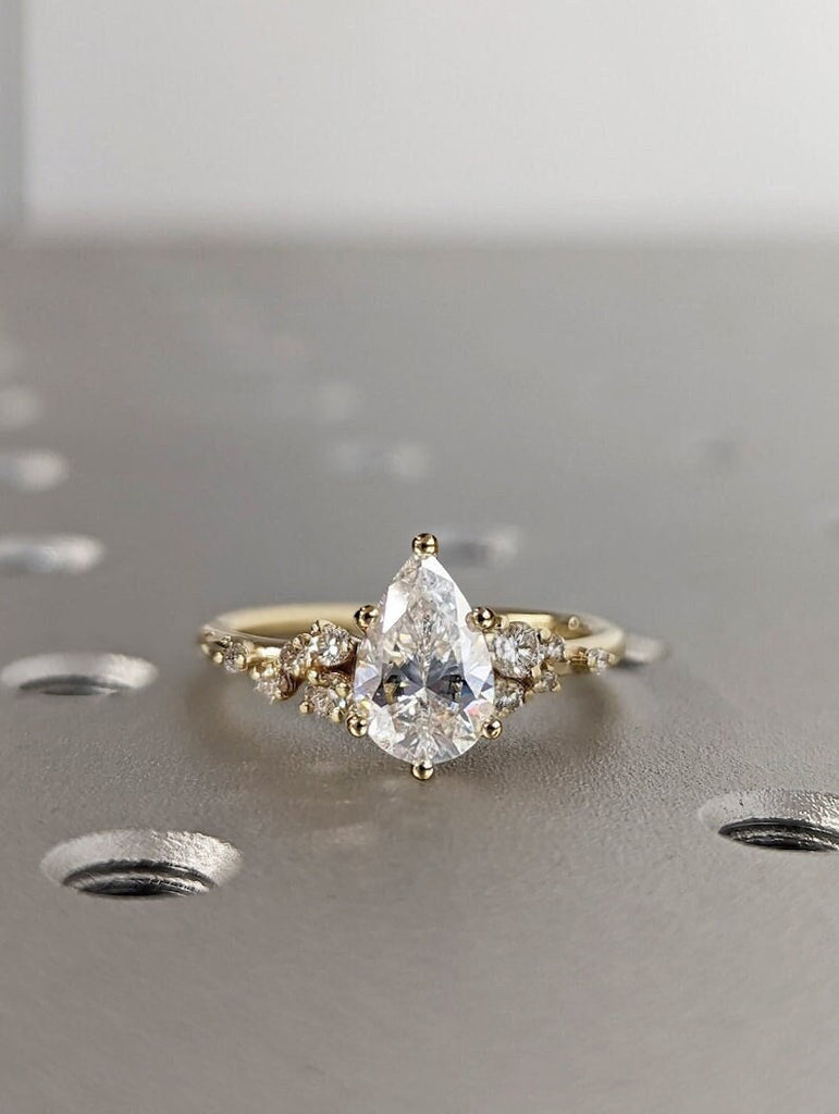 Pear Cut Moissanite Ring Vintage Moissanite Engagement Ring Solid Gold Unique Snowdrift 6 Prongs Engagement Ring Diamond Wedding Ring