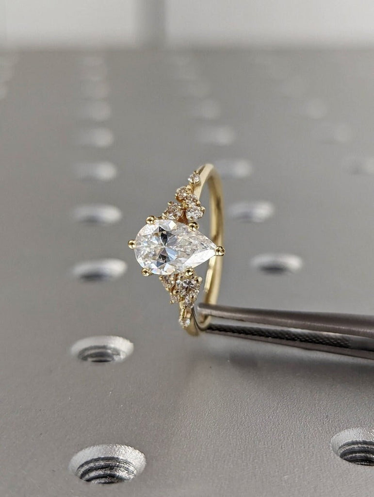 Pear Cut Moissanite Ring Vintage Moissanite Engagement Ring Solid Gold Unique Snowdrift 6 Prongs Engagement Ring Diamond Wedding Ring