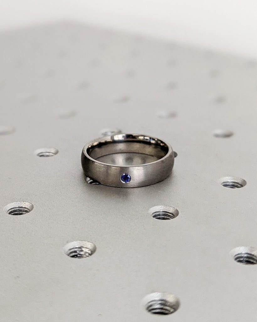 Sapphire Wedding Ring, Titanium Wedding Band, Men's Ring, Domed Titanium Ring, Handmade to Order, Promise Ring for Him, Anniversary Gift