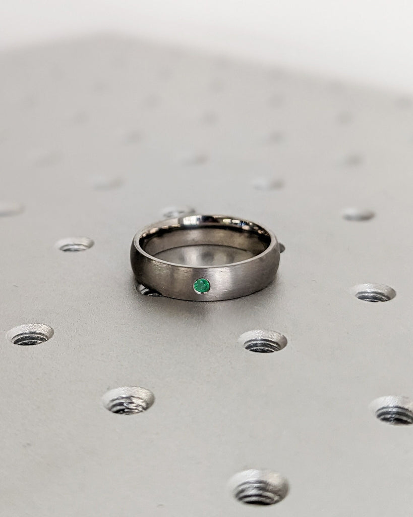 Emerald Wedding Ring, Titanium Wedding Band, Men's Ring, Domed Titanium Ring, Handmade to Order, Promise Ring for Him, Anniversary Gift