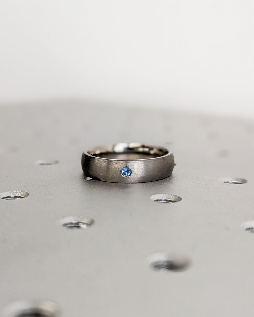 Aquamarine Wedding Ring, Titanium Wedding Band, Men's Ring, Domed Titanium Ring, Handmade to Order, Promise Ring for Him, Anniversary Gift