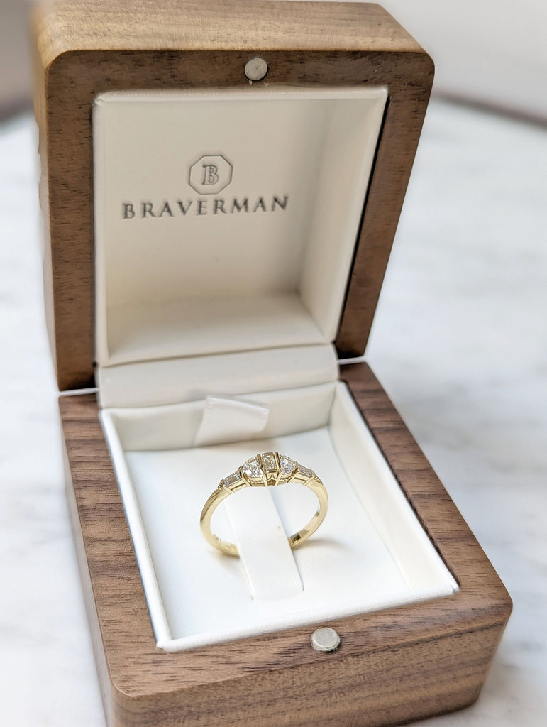 Diamond Engagement Ring with Braverman Wooden Ring Box