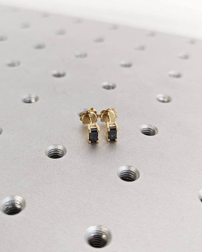 Salt and Pepper Diamond Studs, Baguette Earrings, Minimal Jewelry, 18K Solid Gold Earrings, Small Studs, Stud Earrings, Mother's Day Gift